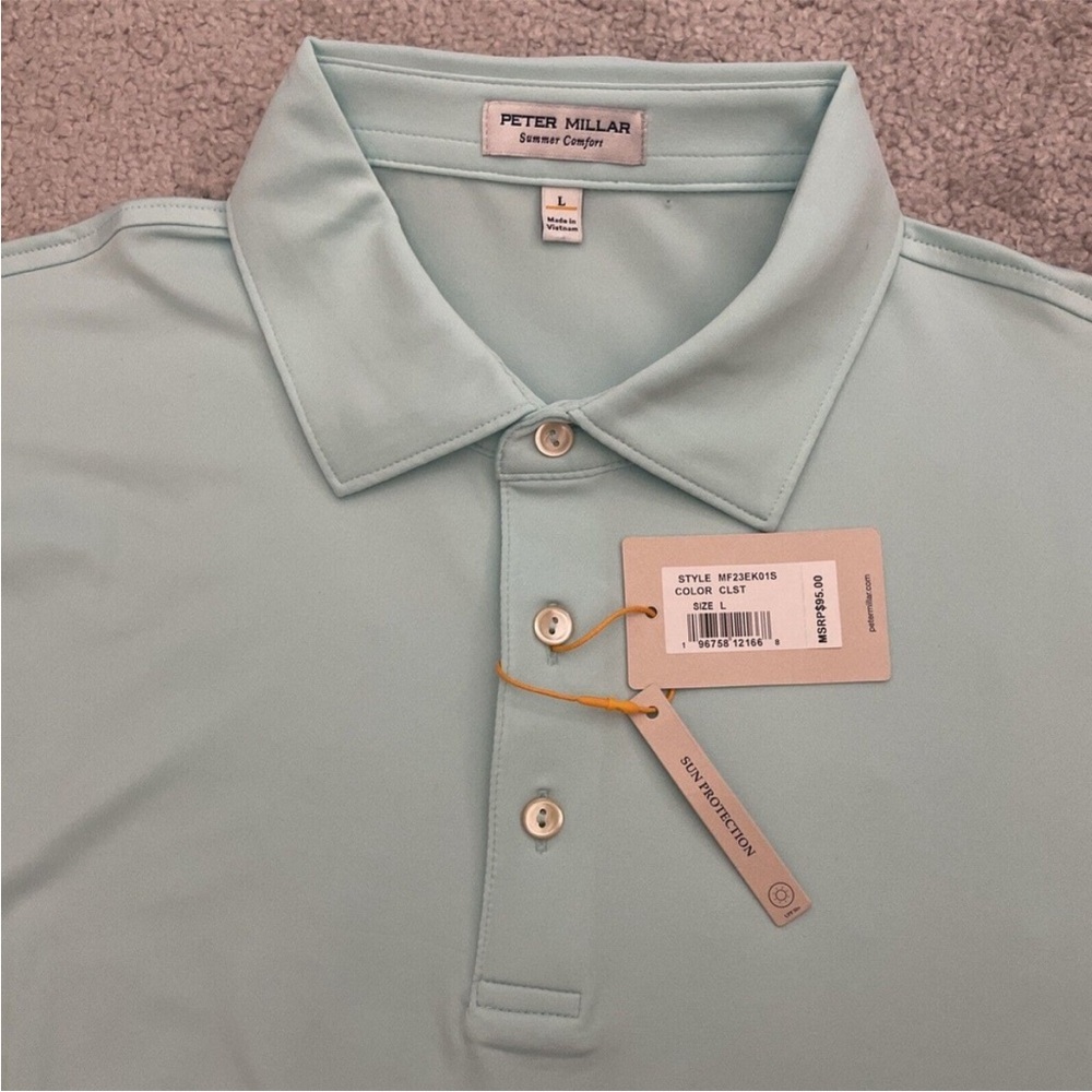 Peter Millar Polo Mens Large Summer Comfort Performance Teal Golf NWT